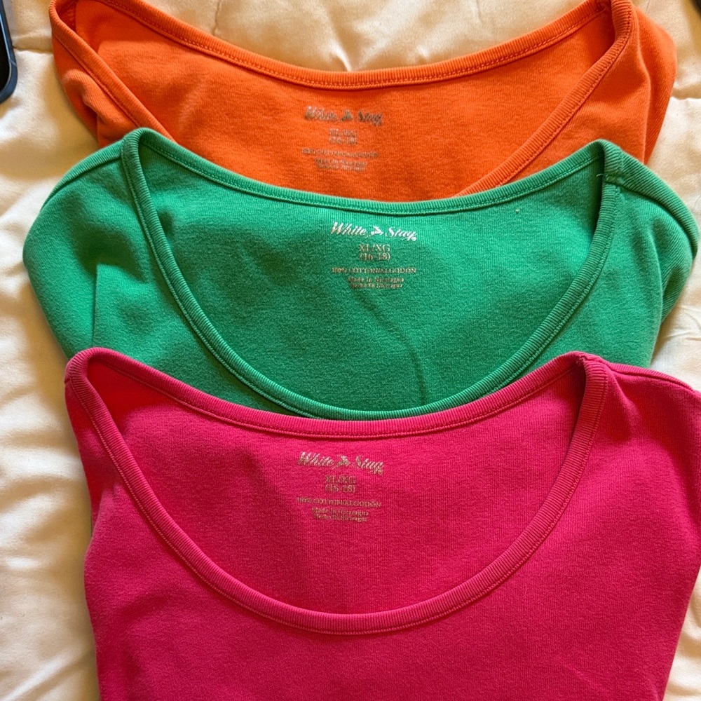 White Stag Short Sleeve Tees - Vibrant Orange, Green, Pink